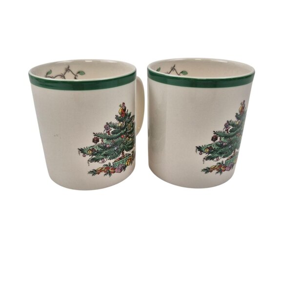 Spode Christmas Tree Mug Set of 2 Green Trim England S3324 Vintage Earthenware - Picture 6 of 10